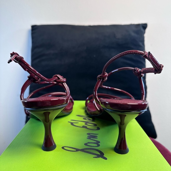 Sam Edelman Riana Sandal in French Merlot red strappy shiny kitten heel - Picture 7 of 9